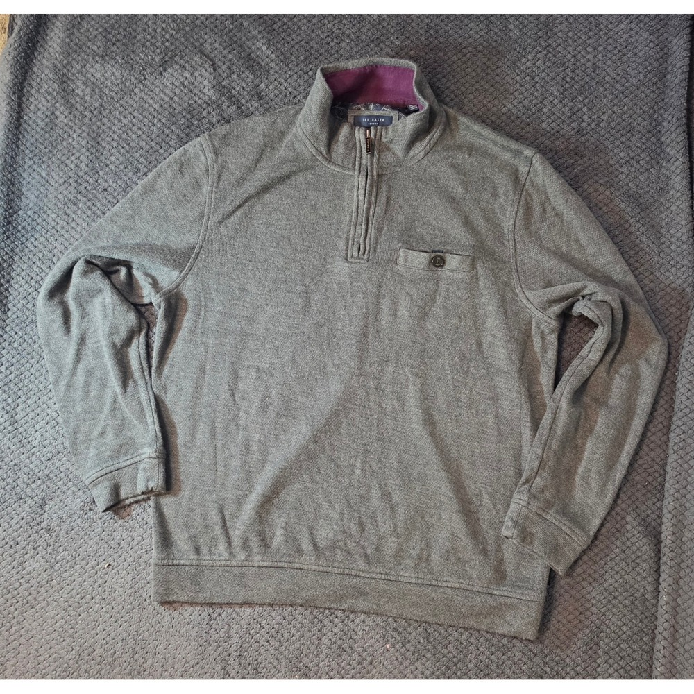 Ted Baker Valerio Grey Quarter Zip Pullover Sweater Mens 5 XL Wool Blend TA7M